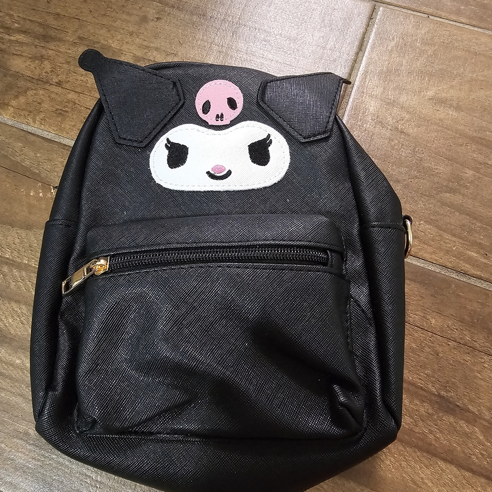 Kids Black Character Mini Backpack with Pink Accent Detail